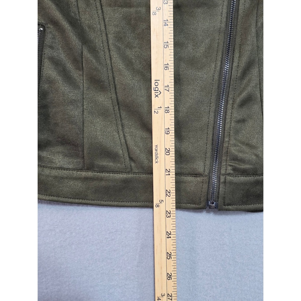 Alya Women Olive Green Faux Suede Asymmetrical Zip Moto Jacket Medium - Picture 6 of 7